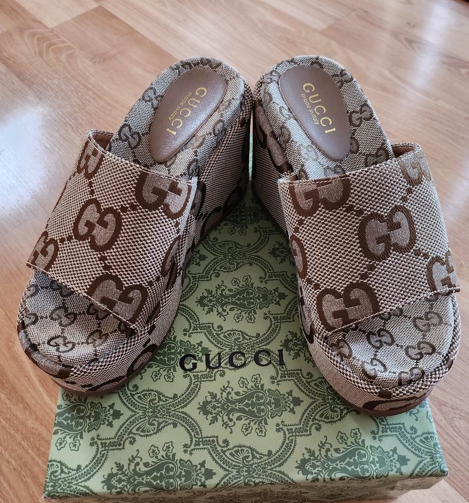 GUCCI PLATFORM SLIP- ON SLIDE SANDALS